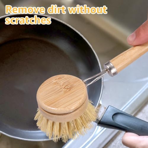 4Pcs Bamboo Dish Brushes Sets，Natural Kitchen Clean Dish Scrubber Effective Cleaning Pot Brush Multipurpose Bamboo Cup Cleaning Brushes for Pots Pans Bottles(4 pcs) - Image 3