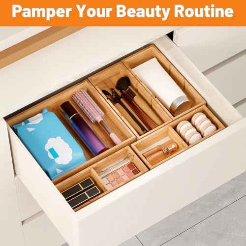 Bamboo Drawer Organizer, 10-Piece Stackable Trays with Removable Dividers - Image 6