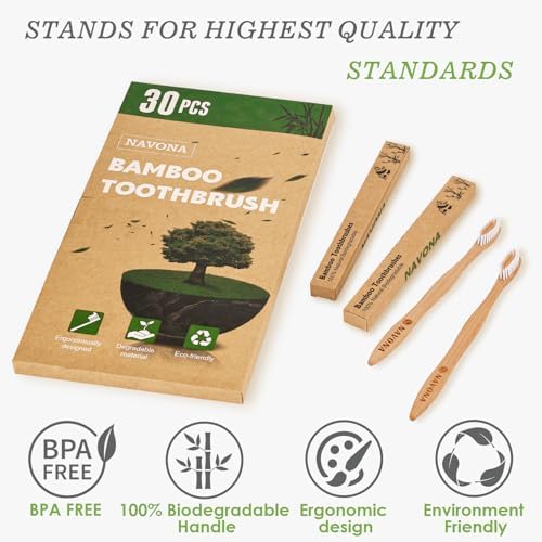 30 PCS Bamboo Toothbrushes Pack, Natural & Eco-Friendly Wooden Toothbrush - Image 4