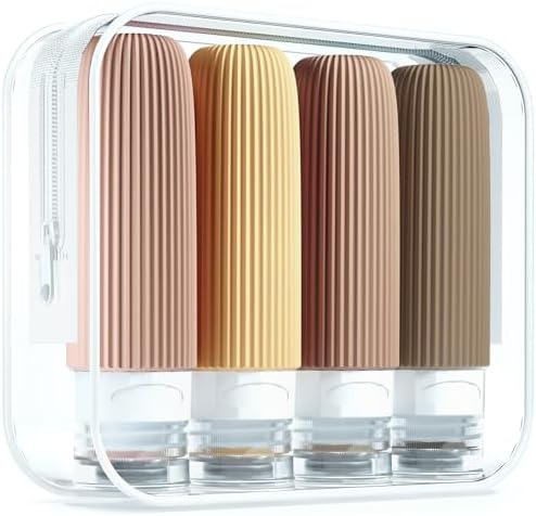 Mrsdry Travel Bottles for Toiletries, Tsa Approved 3oz Portable Travel Bottles, BPA Free Leak Proof Squeezable Silicone Travel Size Containers, Travel Accessories with Clear Toiletry Bag (4 Pack) by Mrsdry