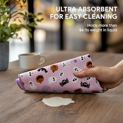 RECYCO Halloween Waffle Kitchen Towel Set of 2 - Quick Dry Microfiber Sustainable Dish Towels - Absorbent Reusable Cleaning Tea Towels - Lightweight Hand Towels,16”x 28”, Pink Boo - Image 5