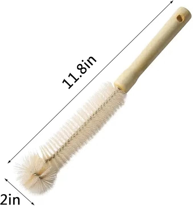 Natural Bristle Bottle Brush,Long Wooden Handle for Narrow Neck Bottles, Beer, Sports (11.8inch)