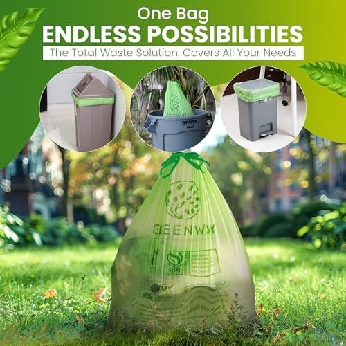 GREENWAY 13 Gallon Compostable Drawstring Trash Bags – Extra Thick 1.0 Mil – 50 Count – BPI & OK Home Certified – Leak‑Proof Kitchen Garbage Bags for Food Waste, Diaper Pails & Tall Bins - Image 5