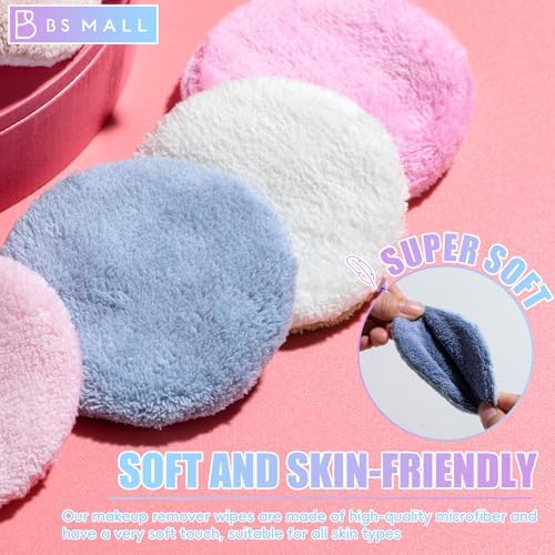 BS-MALL 6 Pcs Reusable Makeup Remover Pads with Round Box - Soft Micellar Water Wipes for Eye Shadow & Facial Cleansing - Gentle for All Skin Types - Perfect Women Gifts - Image 2