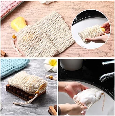 Mumufy 12 Pcs Bamboo Soap Dish Sisal Bag Drain,Brown,Bamboo - Image 6