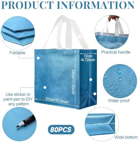 Eccliy 80 Pcs Reusable Gift Bags, Large, Lake Blue - Image 5