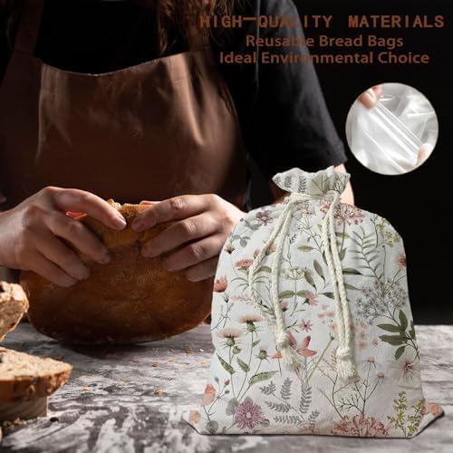 UTELKA Flroal Reusable Linen Bread Bag, Homemade Bread Bag - Image 2