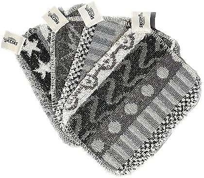 Skoy Scrub, 4-Pack Reusable, Non-Scratching Dish Scrubber for Kitchen and Household Cleaning, Planet-Friendly, Dishwasher Safe Soft Scrub, Monochromatic Colors by Skoy