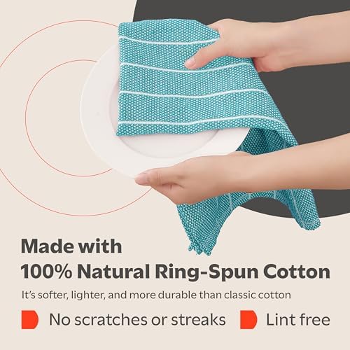 Zeppoli Classic Kitchen Towels - 6 Pack 100% Natural Cotton Towel Set, Reusable Wash Cloths, Absorbent Dish Towels, Machine Washable Hand Towels, Kitchen Essentials, 20" x 28" - Aqua Base - Image 3