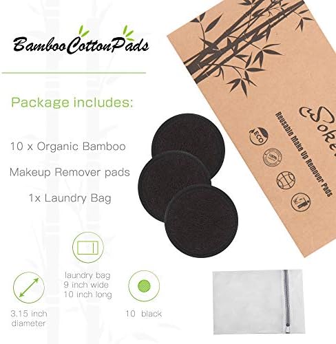 Reusable Makeup Remover Pads Black Washable - 10 Pack Organic Cotton Rounds for Face Eye with Laundry Bag, Facial Cleansing Cloth Towel, Make-Up Removal Wipes for All Skin Types - Image 7