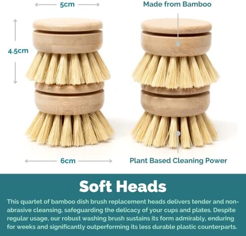 JUNGLE CULTURE Soft Replacement Dish Brush Heads • 4 Pack Sisal Refills - Image 2
