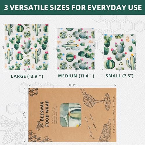 Cactus Beeswax Wraps, S/M/L 3 Pack Reusable Food Storage - Image 5