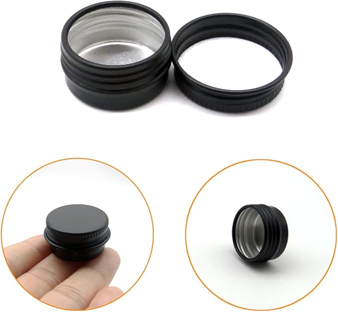 30 pack 5 ml Black Lip Balm Tin Cans, 5g Mini Aluminum Makeup Sample Containers with Screw Lid, Empty Metal Tins Pot Storage Travel Jars for Cosmetic, Cream, Candle, Tea, 5 Gram Small Tins