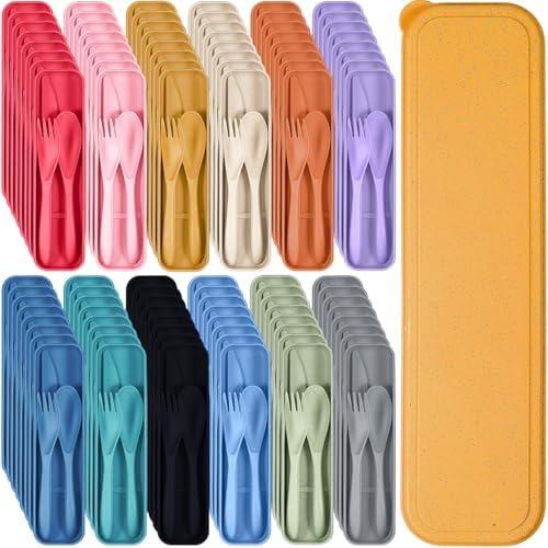 Yahenda 96 Sets Reusable Travel Utensils Set with Case Bulk, Mixed Colors by Yahenda