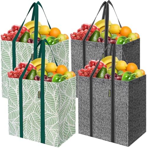BALEINE 4 PK Grocery Bags Reusable Shopping Bags with Reinforced Bottom, Heavy Duty Foldable Tote Bags (Combo) by BALEINE