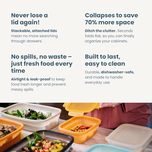 Drip EZ Secondz Collapsible Food Storage Containers (set of 3) - Meal Prep, Leftovers, Lunch, Camping, Hiking - Dishwasher & Microwave Safe - BPA-free Silicone - Locking Lids - Sandstone - Image 6