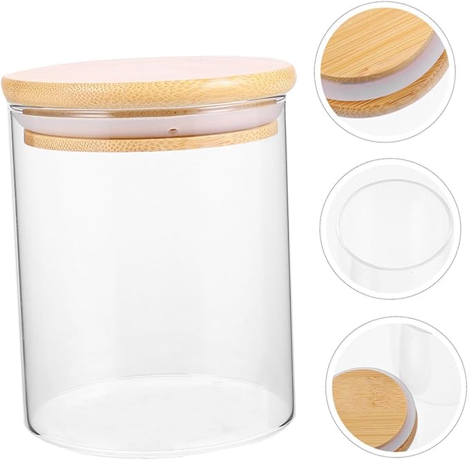Uonlytech 3 Pcs Glass Storage Jars with Wooden Lids Airtight Multipurpose Canisters for Tea Snacks Nuts Dried Fruits Kitchen Pantry Containers