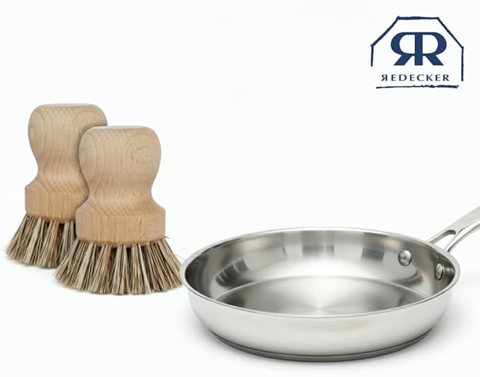 REDECKER Natural Fiber Bristle Pot Brush - Untreated Beechwood Handle - Heat-Resistant Union Fiber Head for Cleaning Pots, Pans and More - 2-1/2 inch Diameter - Set of 2 - Boar Bristle Dish Brush