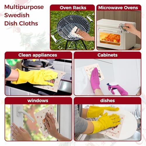 wlich 10PCS Swedish Dishcloths for Kitchen, Reusable Dish Rags for Washing Dishes with Clips, Non-Scratch Kitchen Towels and Dishcloths Sets, Washable Swedish Dish Cloths, No Odor(Christmas) - Image 6