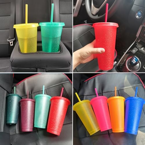 Suertestarry Tumbler with Straw and Lid,Water Bottle Iced Coffee Travel Mug Cup,Reusable Plastic Cups,Perfect for Parties,Birthdays,24oz-15 Pack (15 Pack Glitter, 15 pack) - Image 3