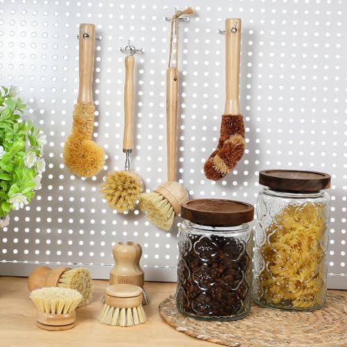 9 Pcs Bamboo Dish Brush Set Wooden Dish Brush with Sisal and Palm Fiber Natural Wooden Kitchen Brushs Practical Dishs Cleaning Brushs Sets for Pots Pans Bottle Sink Vegetables Household Cleaning - Image 6