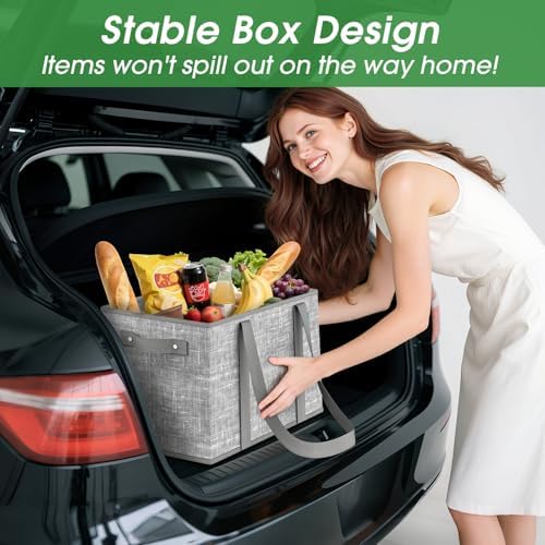 Fab totes Reusable Grocery Bags, Large Foldable Shopping Tote Bags with Reinforced Handles & Hard Bottom,6 Pack, Grey - Image 6