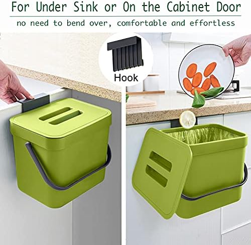 LALASTAR 1.8 Gallon Hanging Trash Can, Green, Plastic, Compost Bin Indoor Kitchen Sealed, Small Trash Can with Lid, Mountable - Image 2