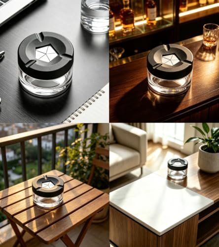Glass Table Trash Can with Lid Smell Proof Small Storage Box Desktop Decor - Image 4