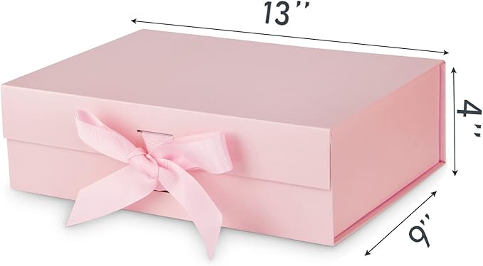 DaiJoob Large Pink Gift Box with Lid for Presents 13x9x4 Inch with Ribbon and Magnetic Closure (Pack of 1)