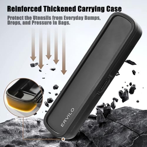 Travel Utensils with Case, Stainless Steel Portable Cutlery Set for Camping Picnic, Lunch Box Silverware for Work, Reinforced Case with Snap-Lock Closure, Include Fork Spoon Knife Chopsticks, Black - Image 5