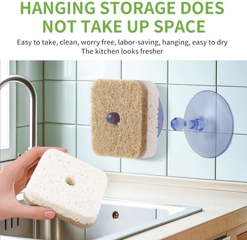 12Pack Kickleen Natural Kitchen Scrub Dish Sponges with Suction Hanger - Image 3