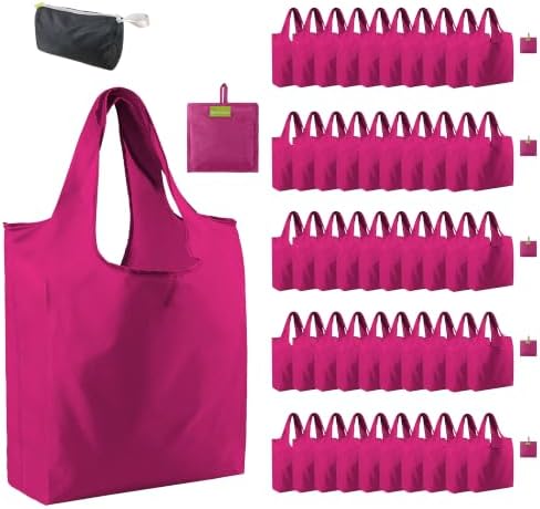 BeeGreen Cerise Reusable Grocery Bags Wholesale Reusable Kitchen Bags Bulk Foldable-Machine Washable with Zipper Storage Pouch 50 Packs by BeeGreen