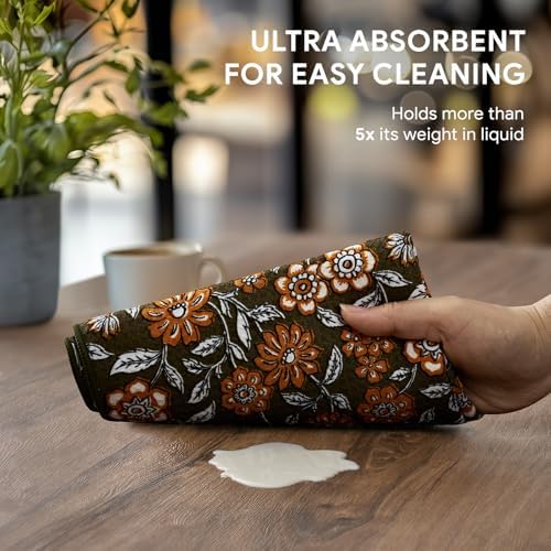 RECYCO Waffle Kitchen Towel Set of 2 - Quick Dry Microfiber Sustainable Dish Towels - Ultra Absorbent Reusable Cleaning Tea Towels - Lightweight Hand Towels,16”x 28”, Amber Flora - Image 3