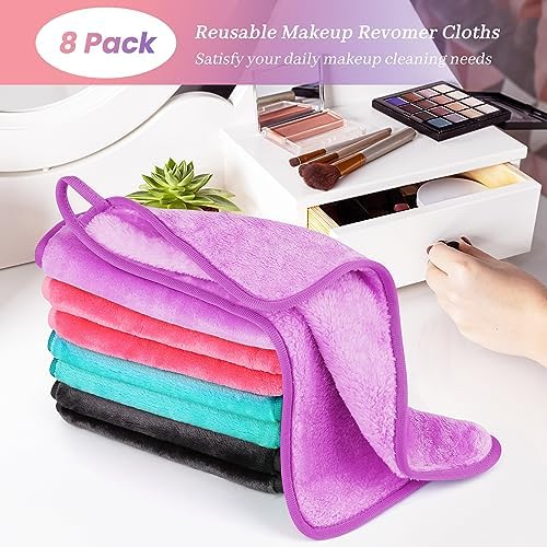 8 Pack Makeup Remover Cloth,13x7 Inch Reusable Makeup Remover Towels, Ultra Soft Microfiber Face Cloth Reusable Facial Washcloths, 4 Colors - Image 7