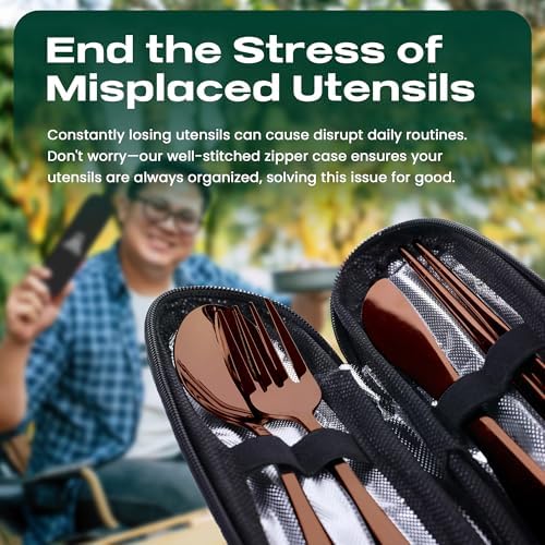 Taplord Portable Travel Silverware Set With Case, Includes 5 Pcs of Travel Utensils With Case, Stainless Steel Flatware Set For Camping, Easy to Travel, Lightweight (Rose Gold) - Image 4