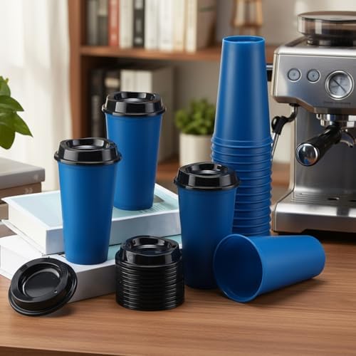 Honeydak 45 Pack 16 oz Reusable Coffee Cups with Lids Water Bottle Iced Coffee Travel Mug Reusable Portable Plastic Tea Tumblers Bulk for Hot and Cold Drinks Birthdays Party(Classic,Navy Blue) - Image 2