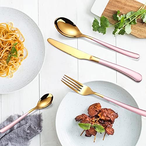 AARAINBOW 7 Pieces Stainless Steel Flatware Set Portable Reusable Cutlery Set Travel Utensils Set Including Chopsticks Knife Fork Spoon Straws Cleaning Brush Dishwasher Safe (7 Pink Golden) - Image 6