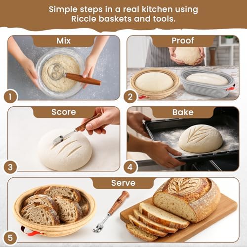 RICCLE Sourdough Starter Kit, Banneton Bread Proofing Basket Set, 2 Baskets - Image 3