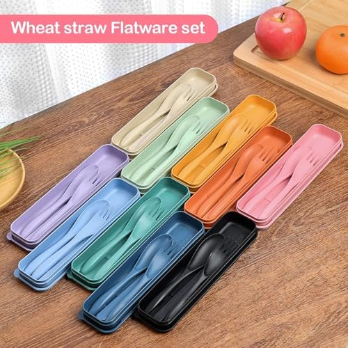 YDYTOP Reusable Travel Utensils Set with Case, 24 Sets Wheat Straw Knife Fork Spoon Cutlery, Multicolor Plastic Silverware for Kids and Adults, School Lunch, Party, Picnic and Camping - Image 6