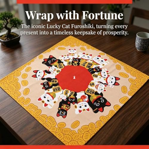 Furoshiki Japanese Wrapping Cloth, Large Size 27.6x27.6 Inch, Reusable Gift Wrap, Eco-Friendly Fabric for Bento Bag, Wine Bottle, Table Decor Washable & Wrinkle Resistant (Lucky Cats, 27.6"x27.6") - Image 3