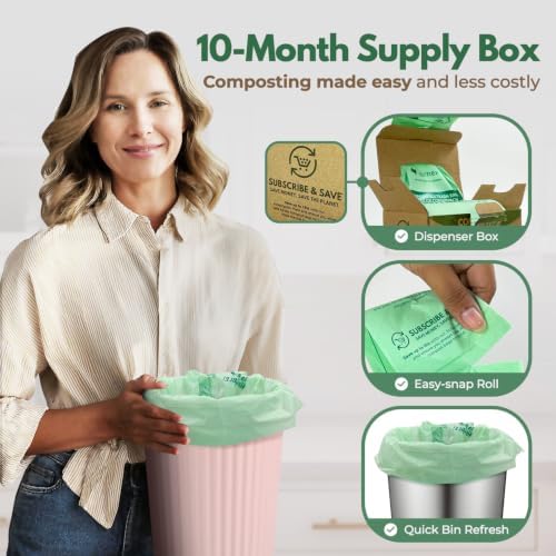 AIRNEX Small Compost Bags 2.6 Gal - 100 Compostable Kitchen Trash Bags for Countertop Bin - Cornstarch Leakproof & Tear-Resistant - OK Compost Home & Seedling Certified 0.18 mm Kitchen Garbage Bags - Image 5