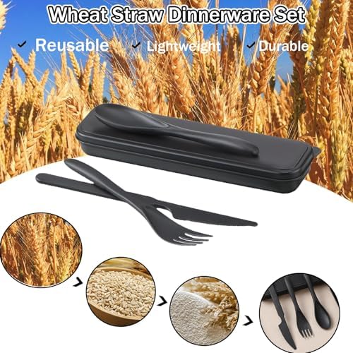 Wheat Straw Travel Utensils 2pk Knife Fork Spoon Cutlery with Storage Case - Image 4
