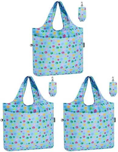 HOLYLUCK Reusable Grocery Bags,Heavy Duty Foldable Shopping Tote Bag (Standard, 3 Blue Dog Paw Prints) by holyluck