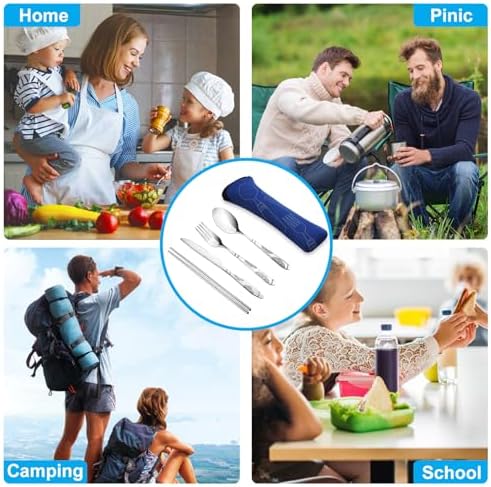 20PCS Premium Travel Utensils With Case, Stainless Steel Reusable Portable Utensils Set With Case, Lengnoyp Travel Silverware Set With Case for Lunch Box Camping, Silver - Image 6