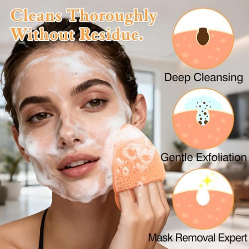 Reusable Face Scrubber Sponges – 3-Pack Gentle Exfoliating Makeup Remover Pads for Face Wash & Daily Skincare (Orange, Yellow, Gray) - Image 6