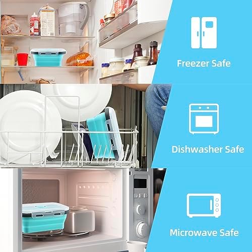 GEMLORD 10 Pieces Collapsible Food Storage Containers Foldable Silicone Lunch Containers with Airtight Lids, 5 Pcs Rectangle and 5 Pcs Round Food Bowls for Kitchen Microwave Freezer Dishwasher Safe - Image 5