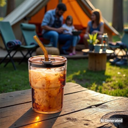 BLUEPOLAR 13oz/400ml Tumbler Water Glass, Cups with Straw and Lid Sealed Carry on for Coffee, Iced Tea, Thick Wall Insulated Glass Cup (Amber)… - Image 4