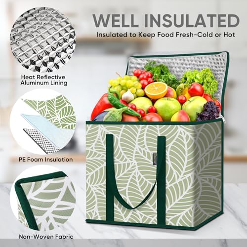 BALEINE 2Pk Insulated Reusable Grocery Bags, Collapsible Cooler Bag for Groceries, Heavy Duty Large Insulated Bag (16''x9''x13'', Antique Foliage) (Pack of 3) - Image 2