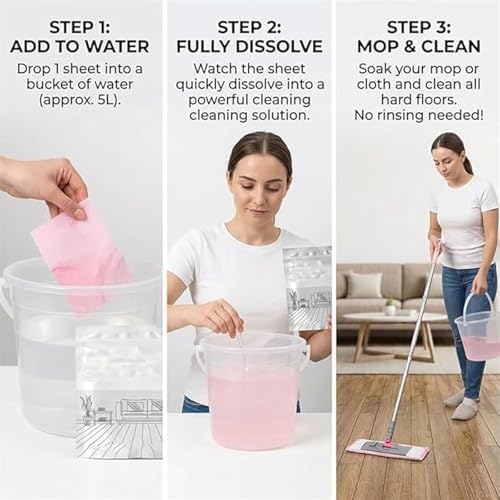 Floor Cleaning Sheets, 100 Piece Floor Cleaning Tablets, Multiple Effect the Floor Clean, Floor Cleaner Tablets, Dissolvable Deep Cleaning Solution, For Hardwood, Tile & More - Image 6
