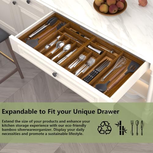 Suli Extra Large Silverware Drawer Organizer,Expandable 22in to 37in,Acacia - Image 3